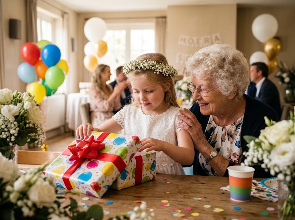 Communiekind opent een kado